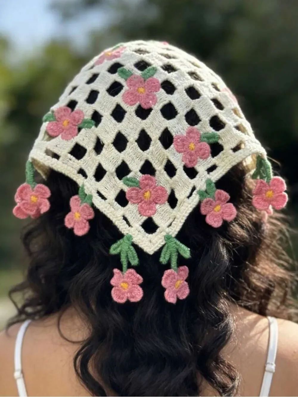 Crochet Floral Bandana scarf S142